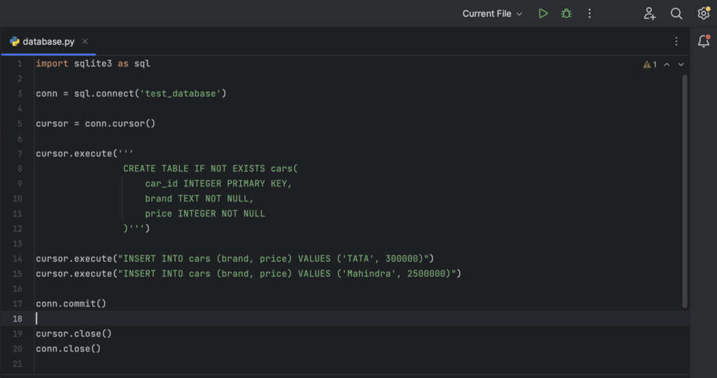 Database Creation Example