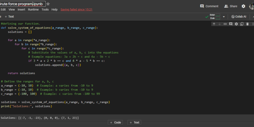 Brute Force Method Of Solving System Of Linear Equations Using Python