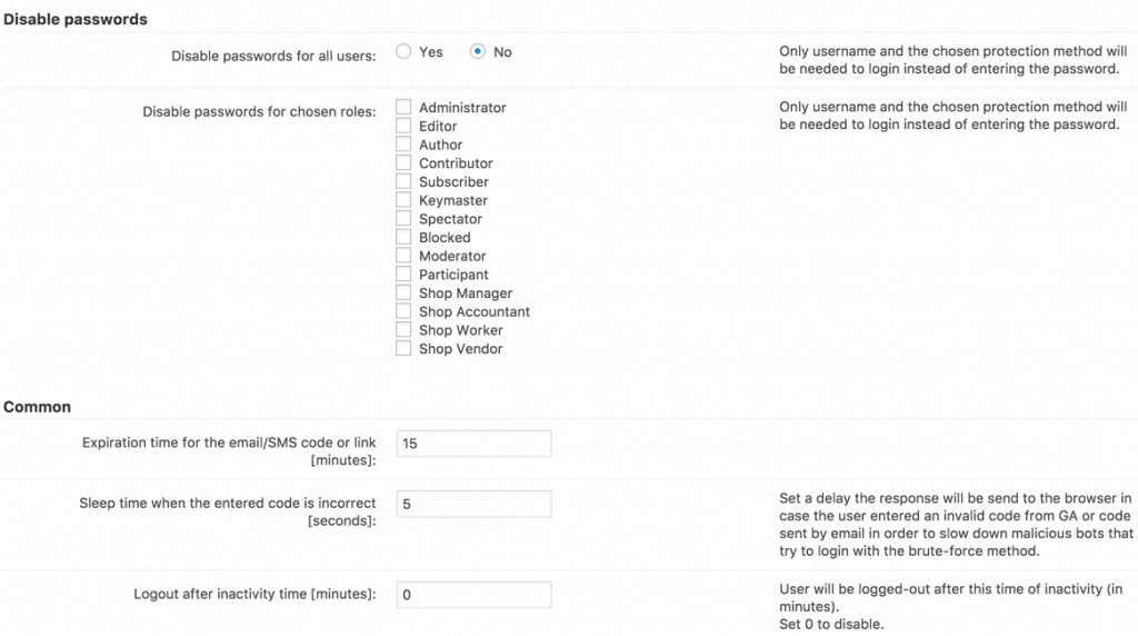 Secure Login general settings