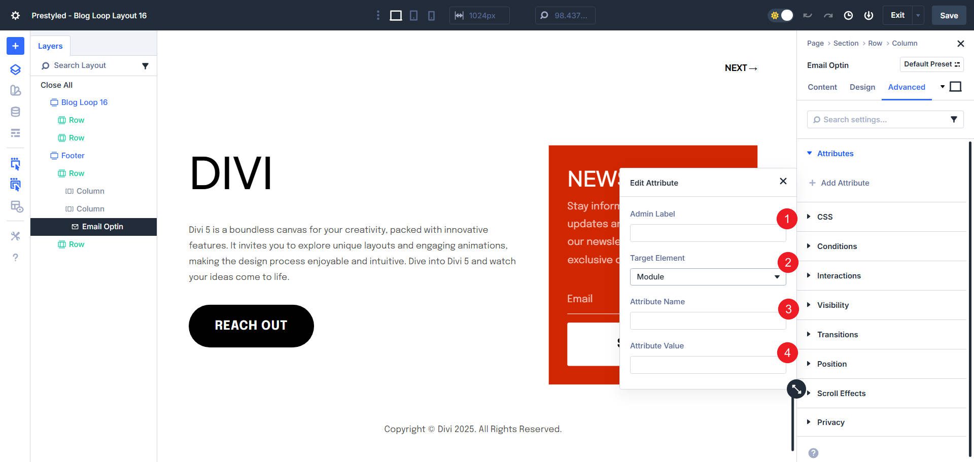Attribute Fields - Admin, Target, Name, and Value