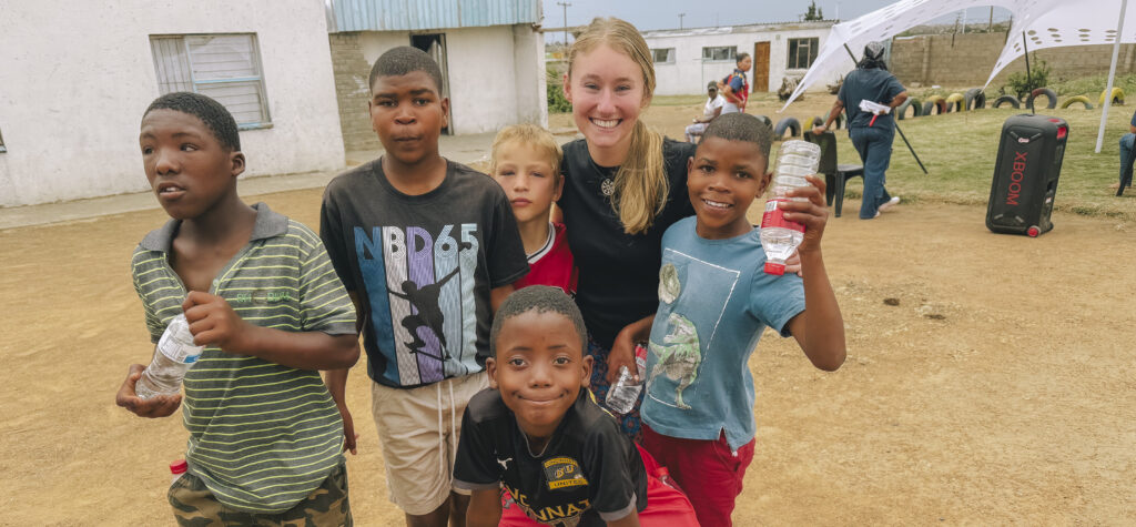 Addy with five kids in South Africa