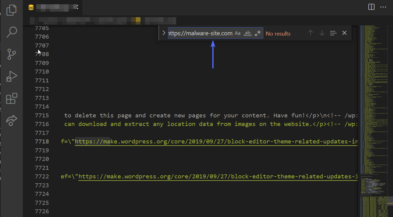 Code Editor - scanning for wordpress hacked redirection code