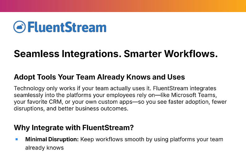 Screenshot of FluentStream Integrations API Overview Document