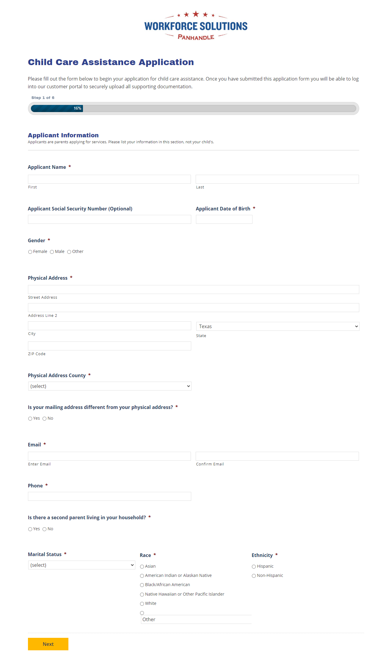 Child Care Assistance Application page 1