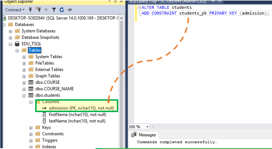 เพิ่มคีย์หลักให้กับตารางที่มีอยู่ใน SQL