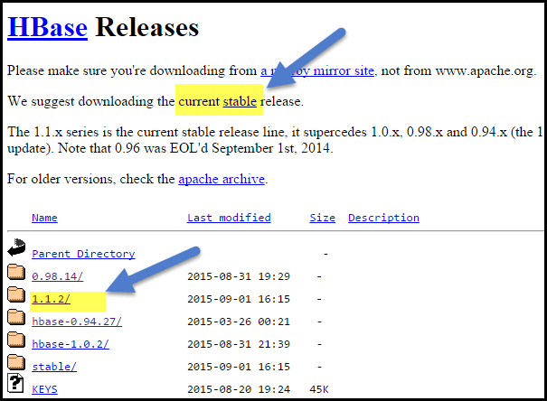 Descargar la versión estable del archivo HBase Tar