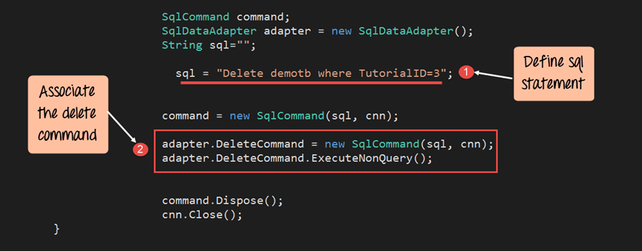 Supprimer l'enregistrement de la base de données à l'aide de DeleteCommand