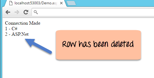 Supprimer l'enregistrement de la base de données à l'aide de DeleteCommand