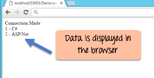 Base de données de lecture ASP.NET à l'aide de SqlDataReader