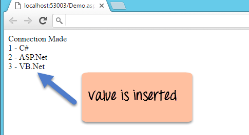 Insérer un enregistrement de base de données à l'aide de InsertCommand