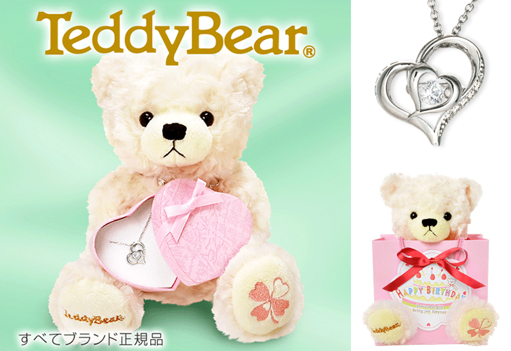 テディベアがネックレスを届けてくれるサプライズ! テディベア&シルバーネックレスギフトSET