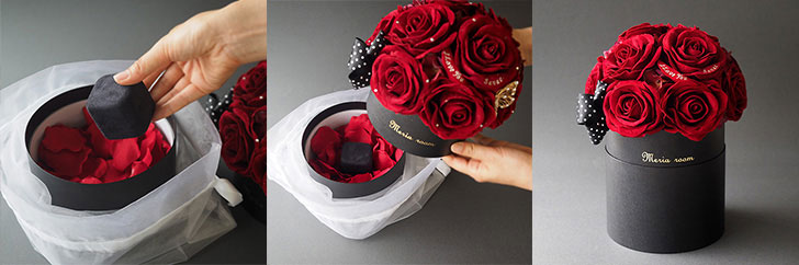 赤バラのサプライズプレゼントボックス サプライズの仕込み方
