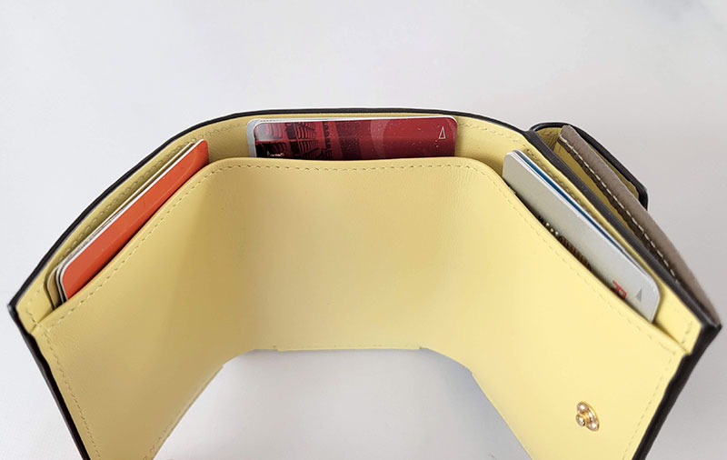 ボナベンチュラ スモール ウォレット シュリンクレザー レビュー カードを入れたイメージ