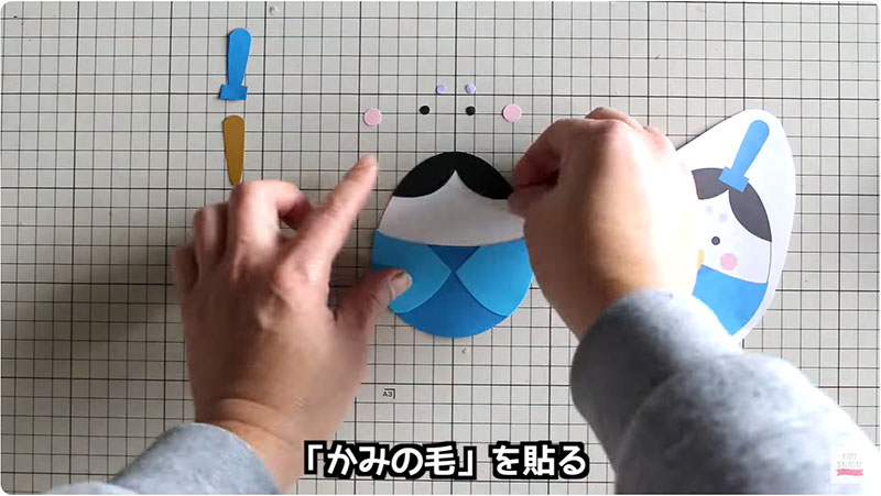 「かみの毛」を貼る|雛人形の作り方