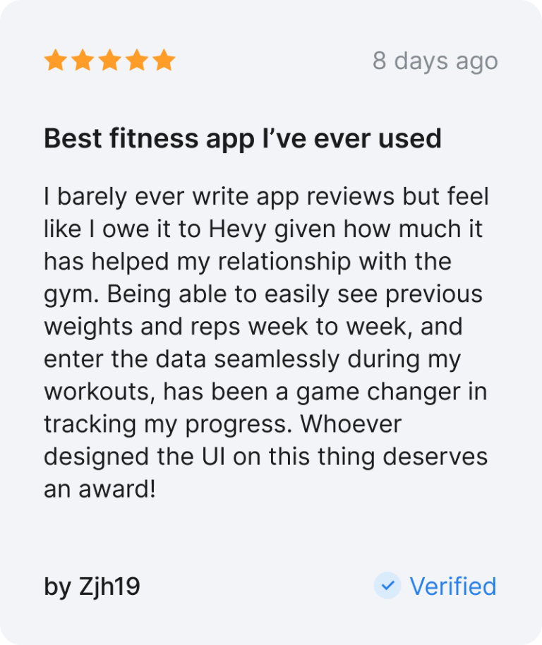 hevy app testimonial by user Zjh19
