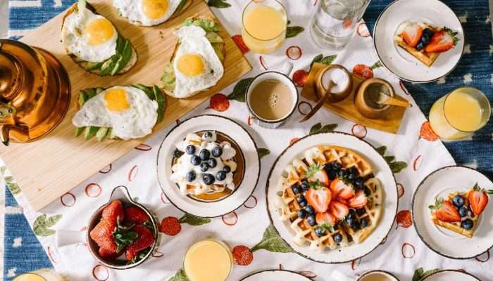 round white ceramic plate filled with waffle