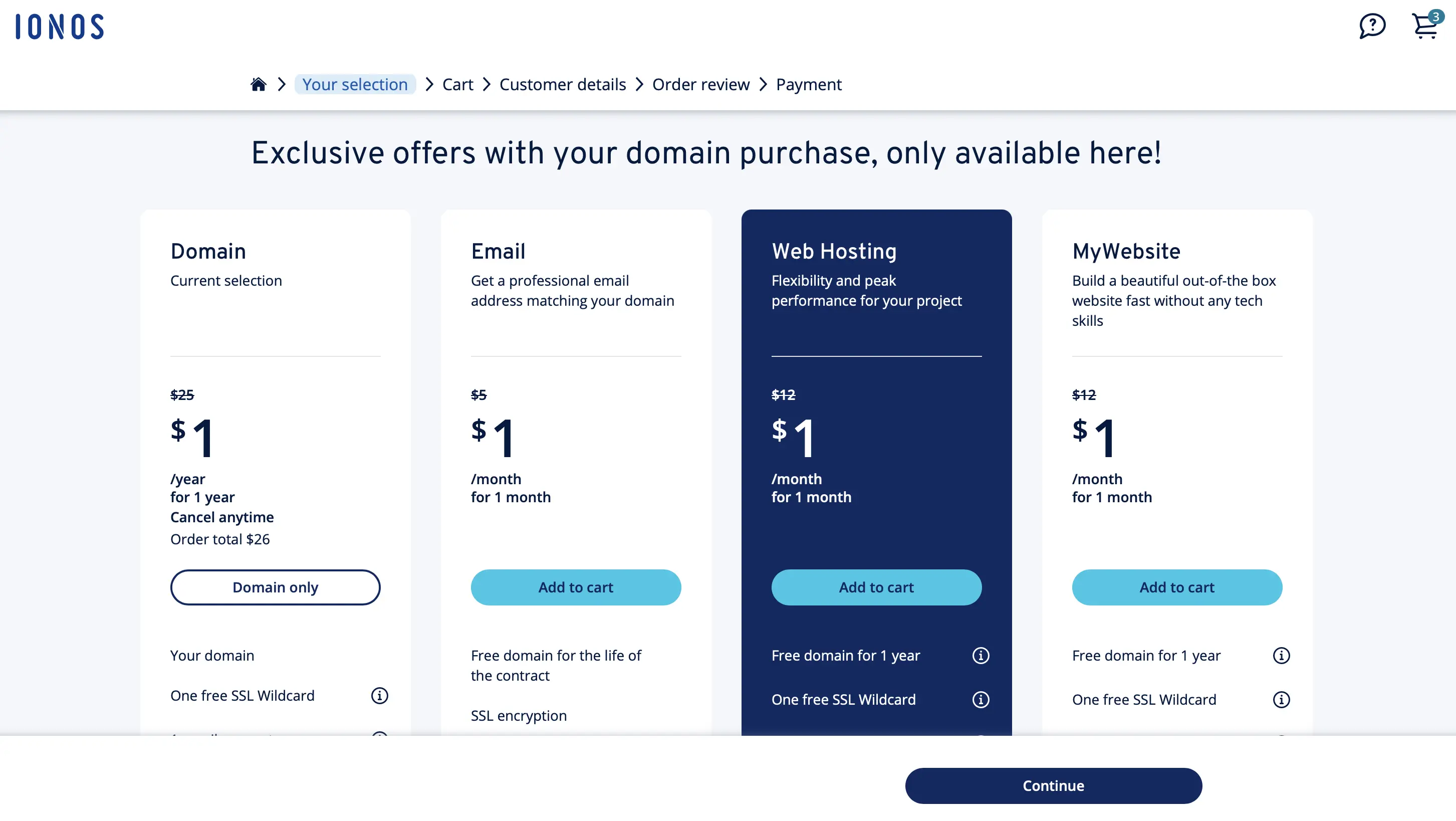 Screenshot of product selection at IONOS Image: Screenshot of product selection at IONOS