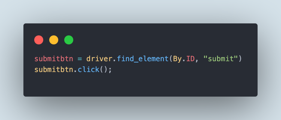 code snippet shows how to perform a click on a button using Selenium Python