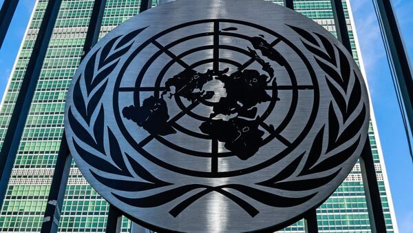 (FILES) The United Nations (UN) logo is seen on a gate outside the UN headquarters ahead of the United Nations General Assembly (UNGA) in New York. (Photo by Kena Betancur / AFP) (AFP) (FILES) The United Nations (UN) logo is seen on a gate outside the UN headquarters ahead of the United Nations General Assembly (UNGA) in New York. (Photo by Kena Betancur / AFP) (AFP)