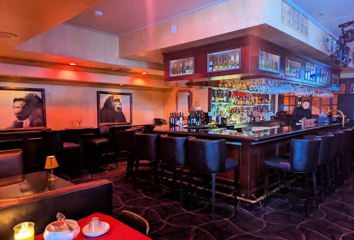 ダイニングルームに行く前段階のバーカウンター。ここはそんなに暗くない。