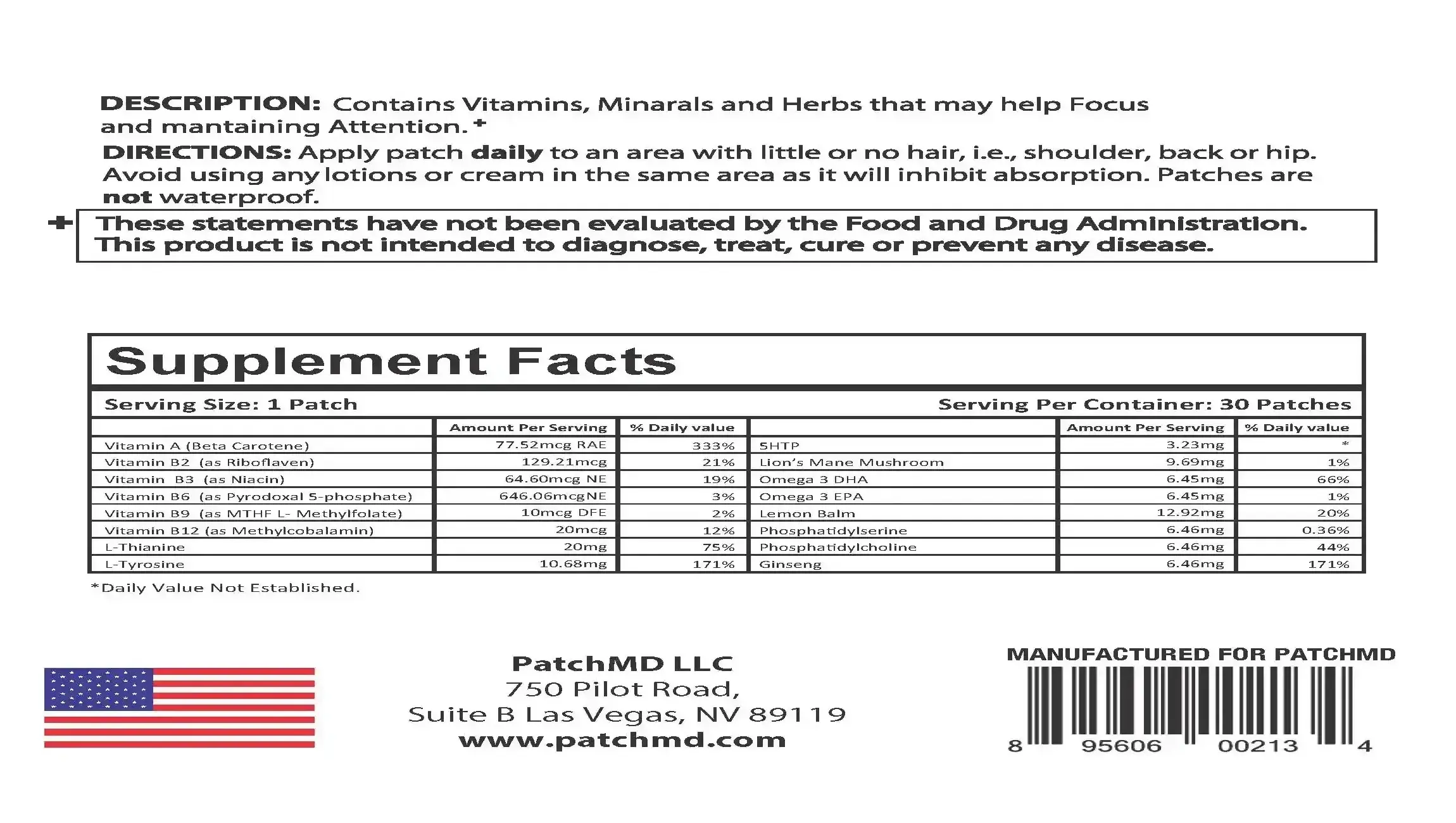 Focus Plus Patch Ingredients