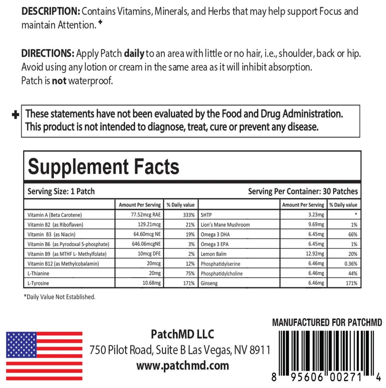 Dopamine Support Patch Ingredients