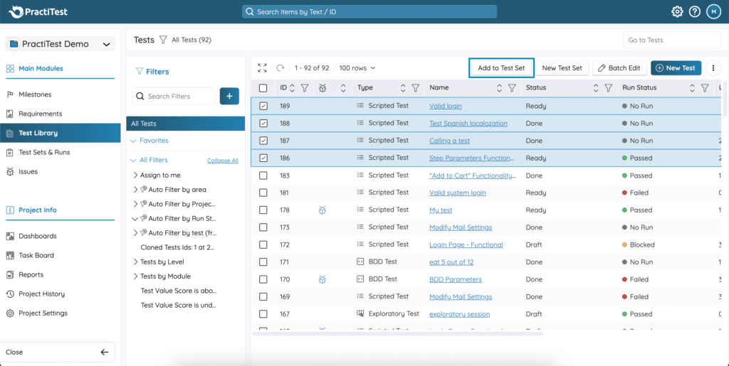 add to existing test set