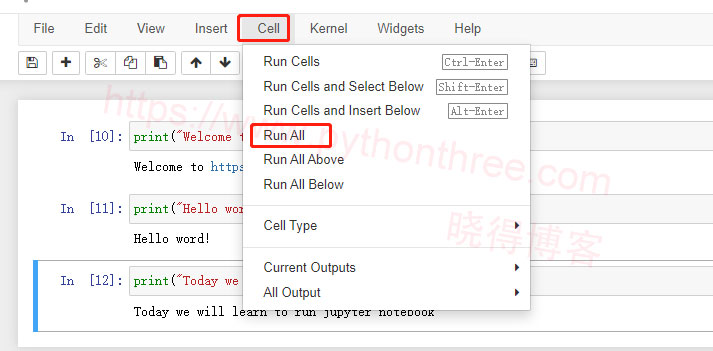 单击单元格按钮 单击下拉菜单全部运行选项