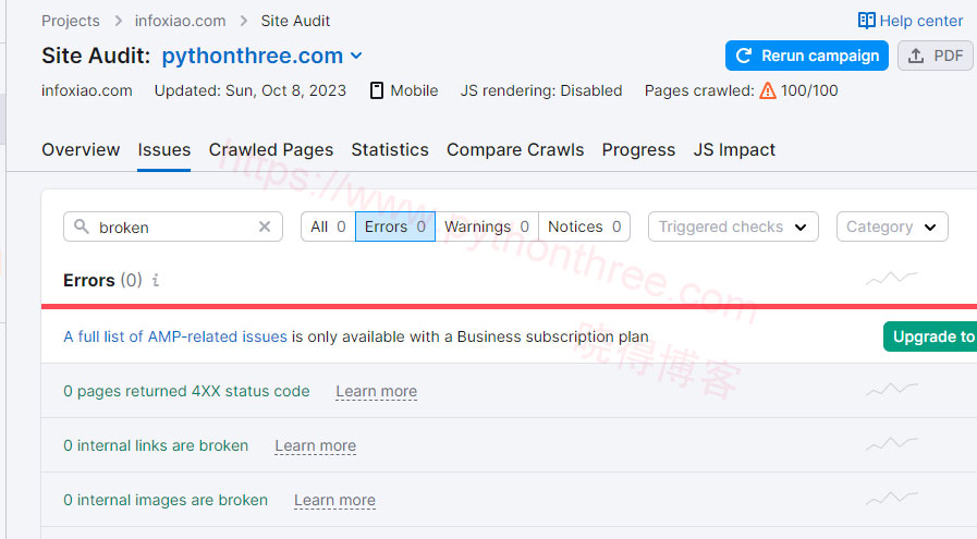 如何在WordPress中查找和修复损坏的链接 5 使用semrush站点审核工具分析损坏的链接