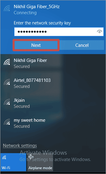 Enter the network security key