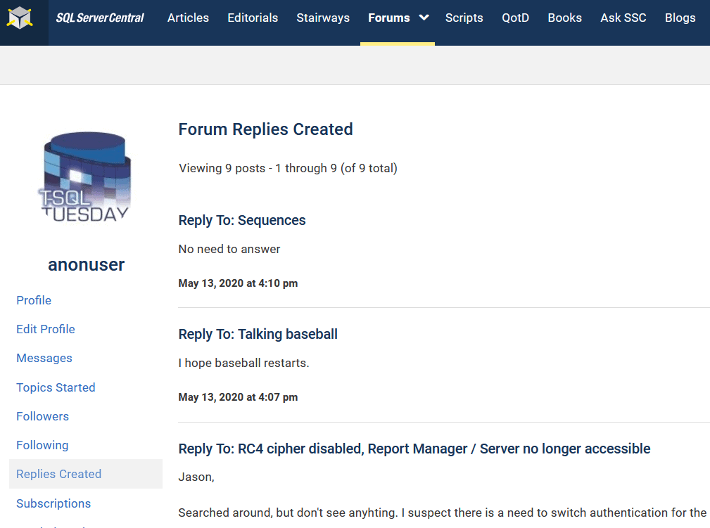 List of reply posts.