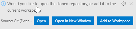 VS Code dialog on a new window