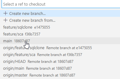 branch options in vs code