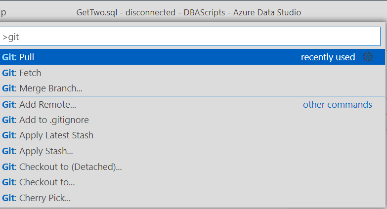 Git commands in the command palette