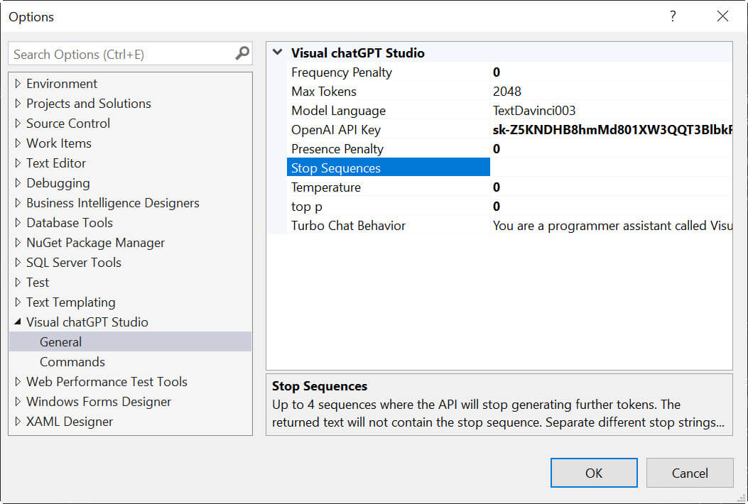Chatgpt in Visual Studio - API configuration