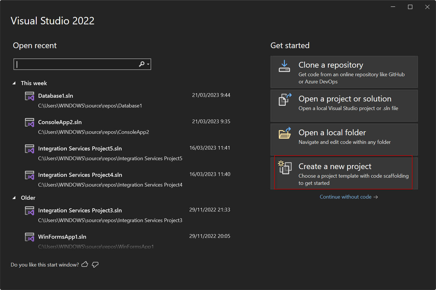 Chatgpt in Visual Studio - new project