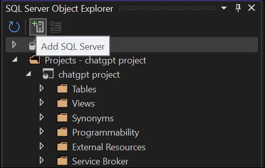 Chatgpt in Visual Studio - SQL Server Object Explorer
