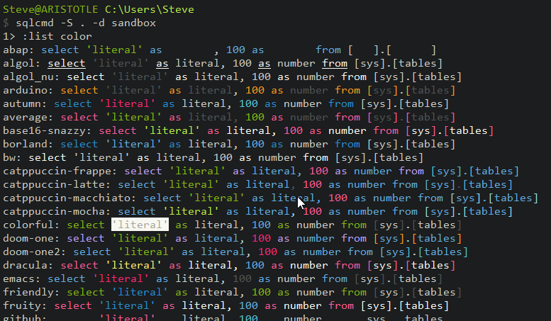 go-sqlcmd colors available