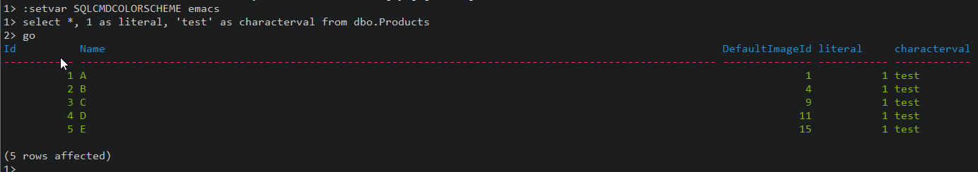 go-sqlcmd colorized results