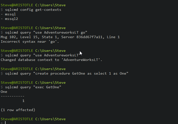 create an object in go-sqlcmd