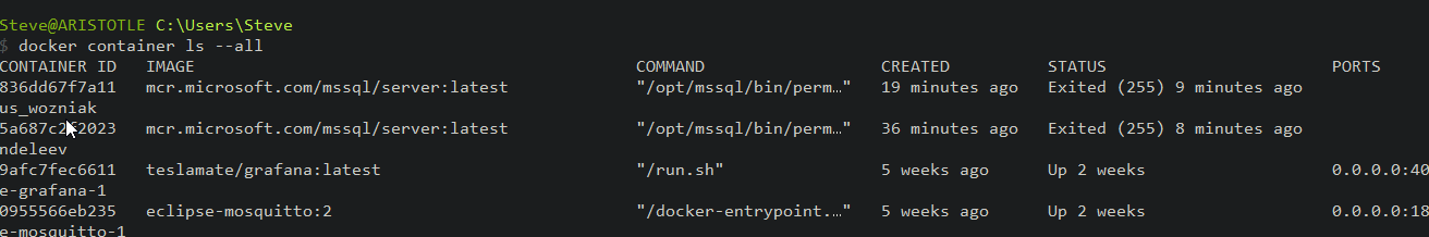 containers still listed