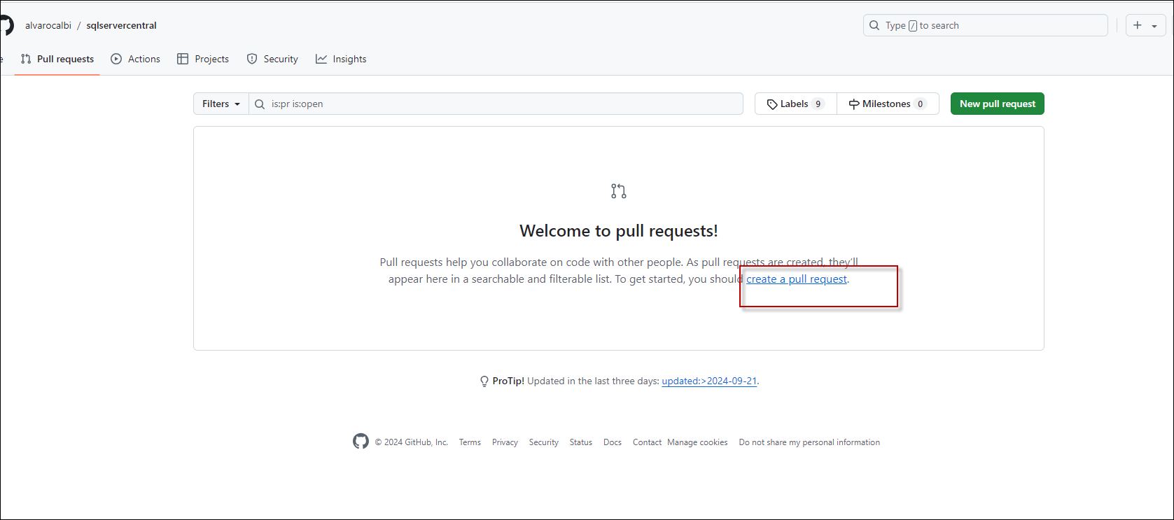 create pull request in GitHub Web Platform