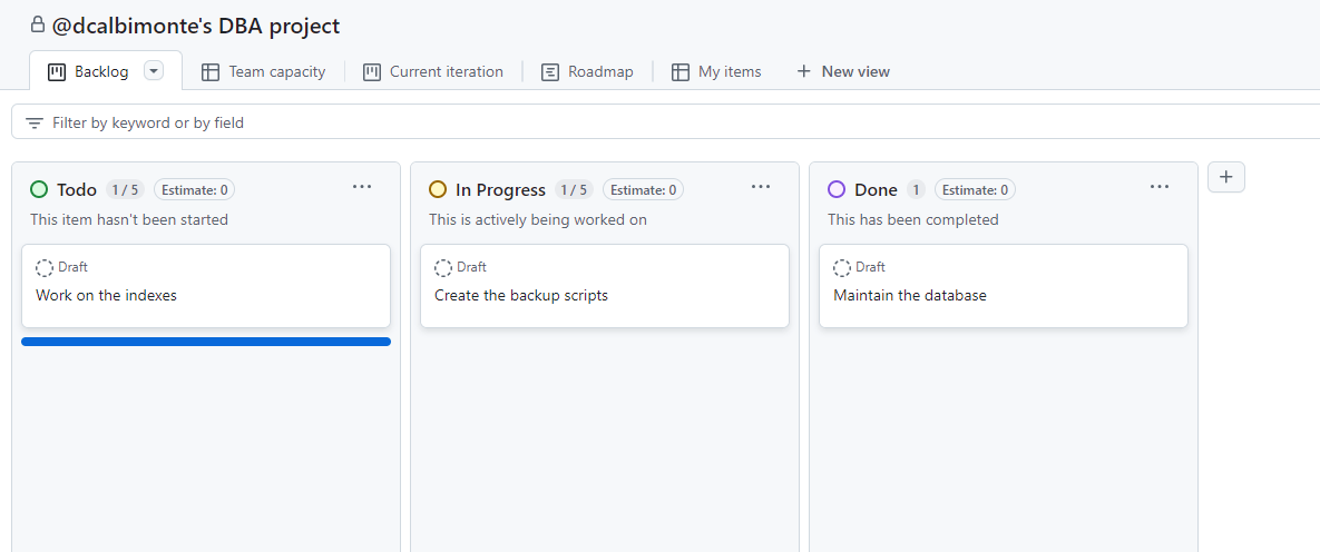 Tasks created in GitHub Web Platform