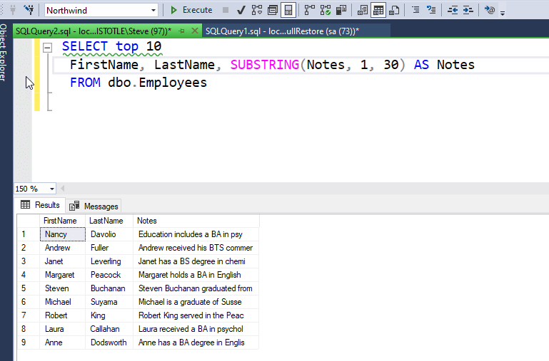 Query of employees in Northwind