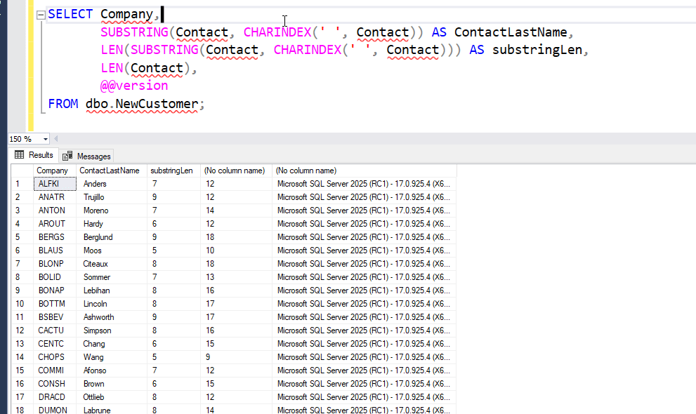query results with same lengths
