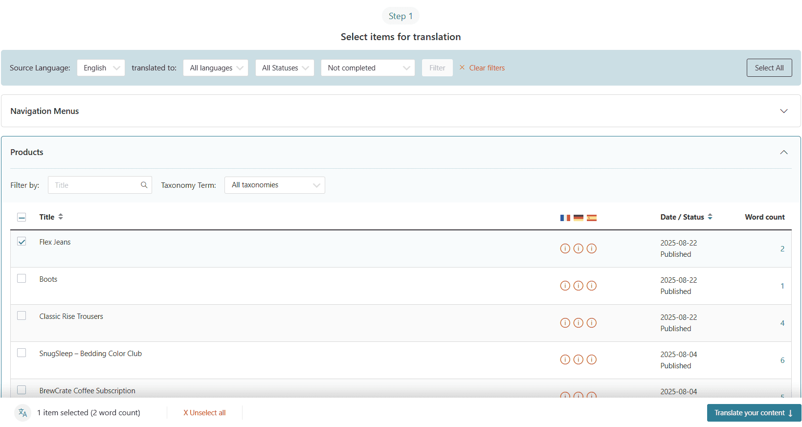 smart manager create translations using wpml step 1