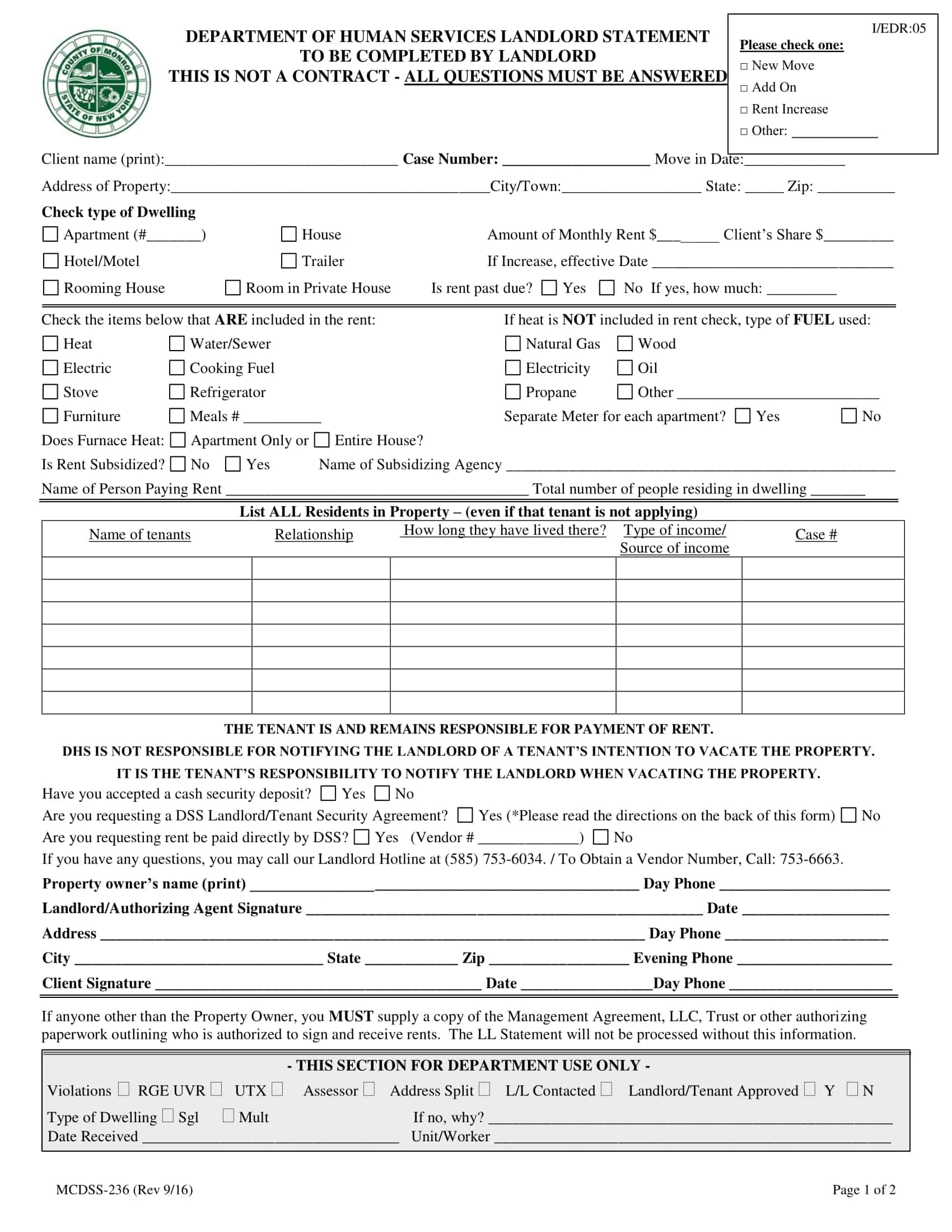 2022 Monroe County Landlord Statement 2022 Monroe County Landlord Statement