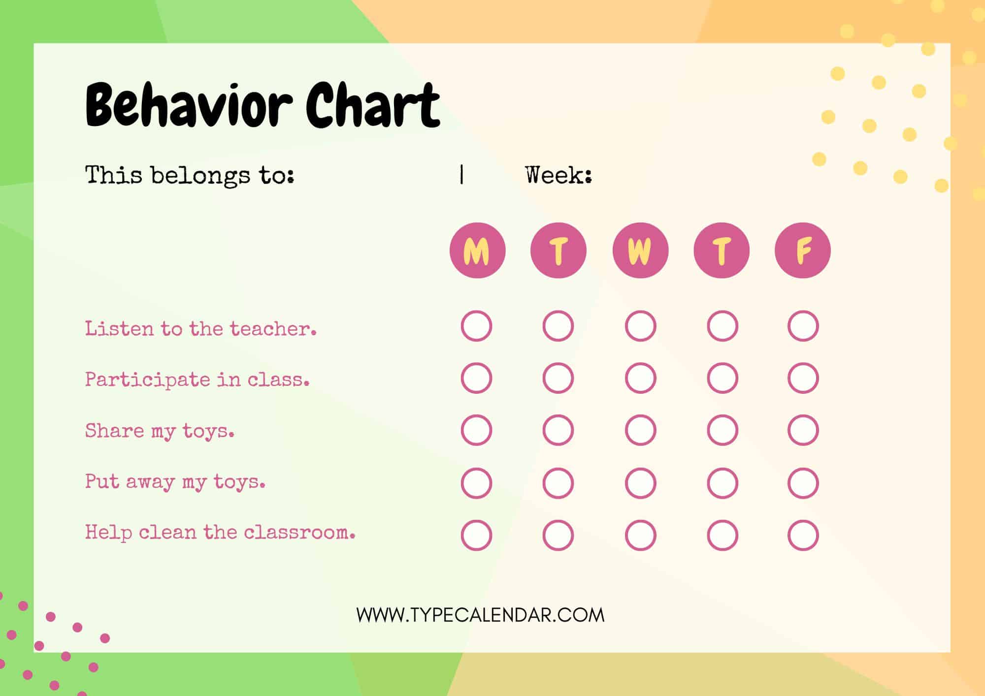 behavior chart daily behavior chart daily
