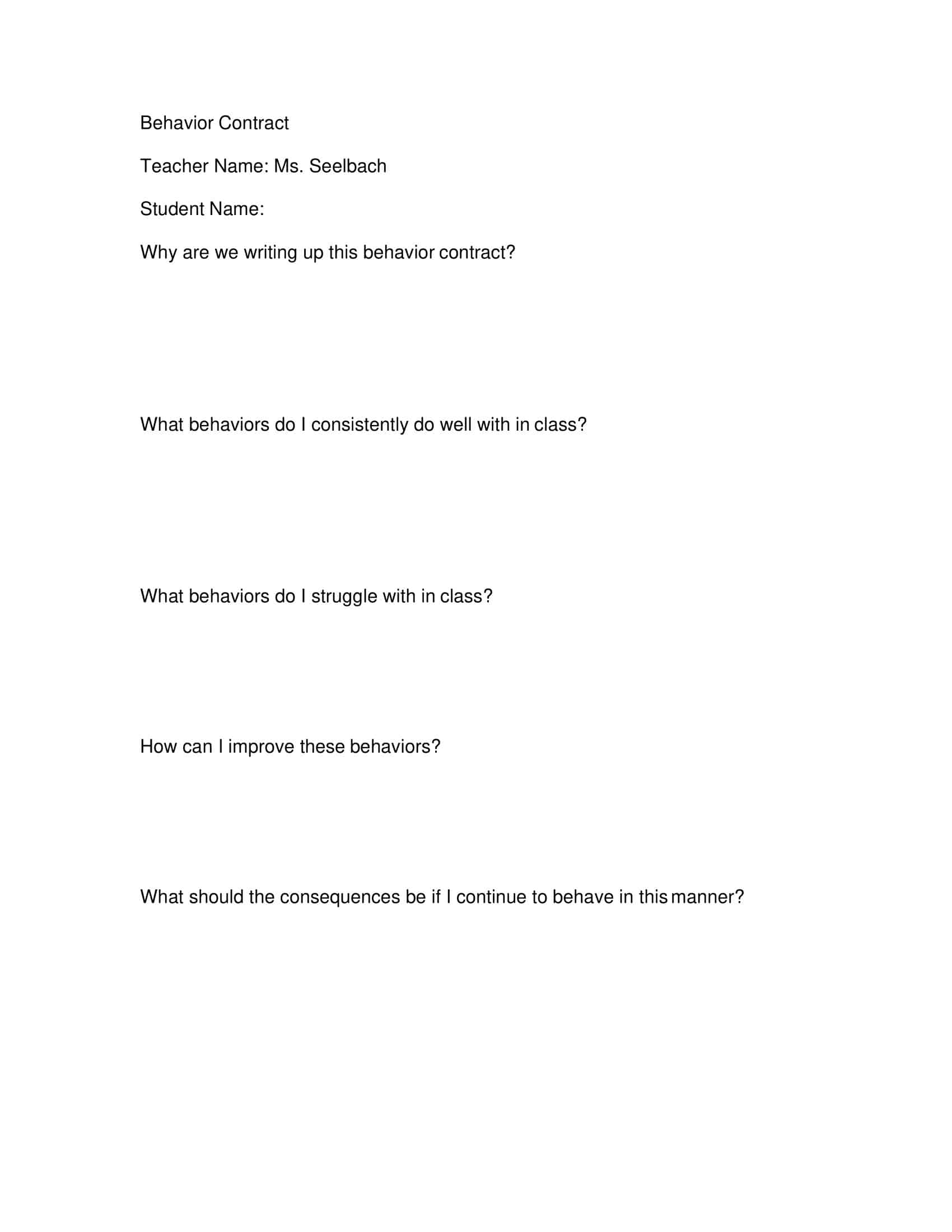 behavior contract for adults behavior contract for adults