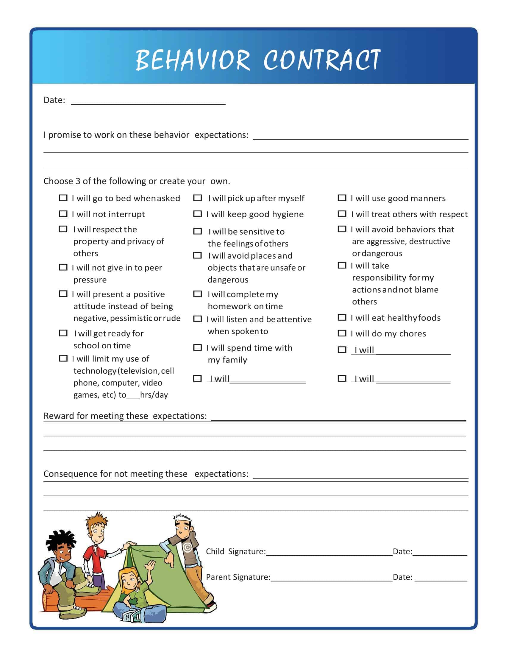 behavior contract for teens behavior contract for teens